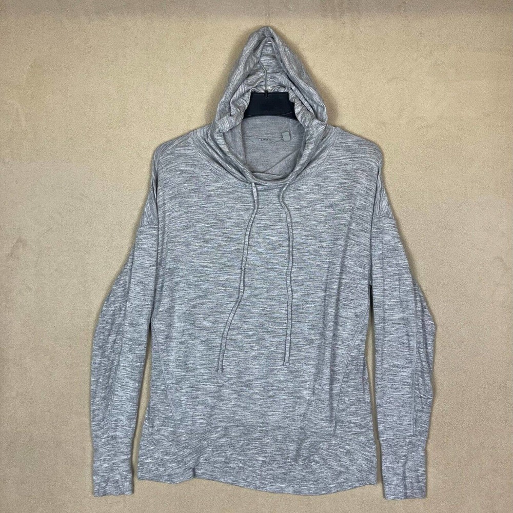 Athleta Studio Rib Hoodie Sweatshirt Womens M Gray Long Sleeve Relaxed Fit‎
